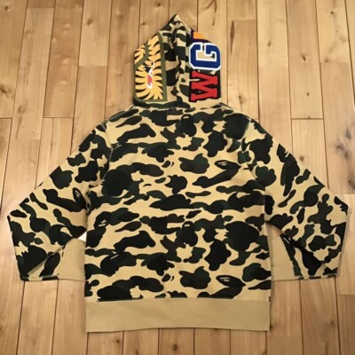 BAPE 1st camo yellow shark full zip hoodie A Bathing Ape Size M | eBay