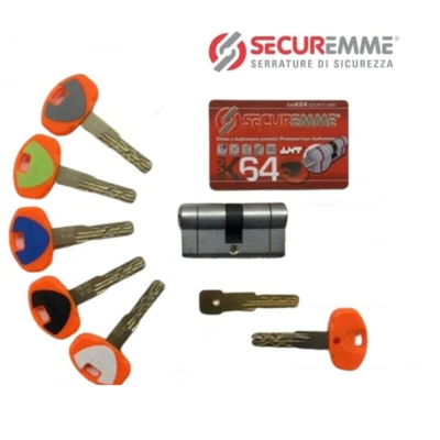 CILINDRO EUROPEO SECUREMME K64 EVO ALTA SICUREZZA 5 CHIAVI + CHIAVE CANTIERE