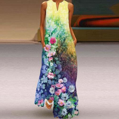 Übergröße UK Damen Urlaub Bedrucktes Maxikleid Sommer Strand Top Sommerkleid ( 〒 - Picture 7 of 18