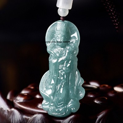 Natürlicher Grade A Blauwasser Jadeit Jade Mazu Göttin Anhänger Jade Amulett