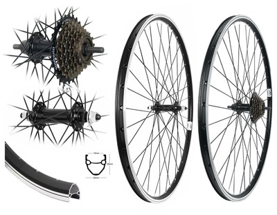 28 Zoll Laufradsatz SET schwarz Hohlkammer 7-fach Shimano Zahnkranz Felgenbremse