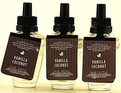QTY 3 - Bath & Body Works VANILLA COCONUT Wallflowers Home Fragrance Oil Refills