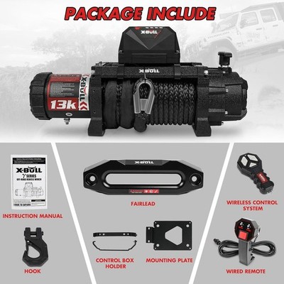 X-BULL 12V Elektrische Seilwinde HRW13000C mit Synthetikseil 5900kg Offroad 4x4