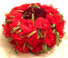 Vtg Red Floral Pillbox Hat Crescent Styled in Greenwich Village MCM 50s-60s