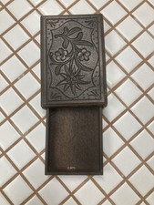 ANTIQUE SWISS CARVED VESTA PUZZLE CIGARETTE BOX EDELWEISS BOG OAK SOUVENIR