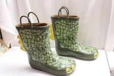 Western Chief Green Dinosaur Rain Boots Boys Size 13/1 Faux Fur Lined Waterproof