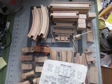 Vintage Wooden Wood Train Track and Cars. Some Damage, look at photos.