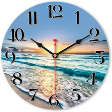 Coastal Nautical Glass Wall Clock with Seashell Design and Aesthetic Beach Theme