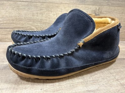 L.L. Bean Moccasins Slippers Shesrling Loafers Shoes Blue Suede Mens Size 10