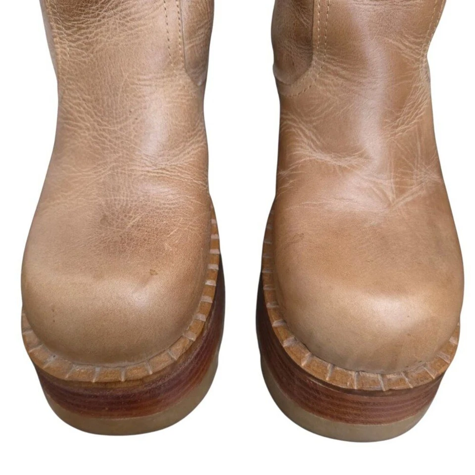 Destroy Vintage 90s Tan Leather Chunky Platform Knee High Boots 37 - Image 3 of 4