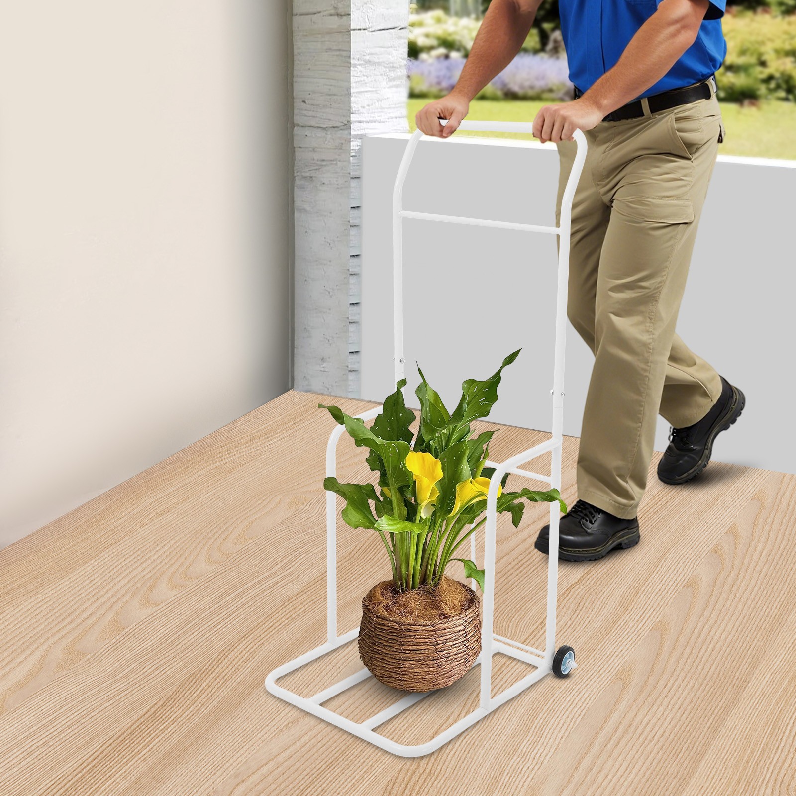 Traffic Cone Cart, White Traffic Cones Holder With Wheels, Iron Traffic Cone Car