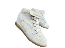 Isabel Marant Pale Green/Beige Suede Bobby Strap Wedge Sneakers Size 38 EU