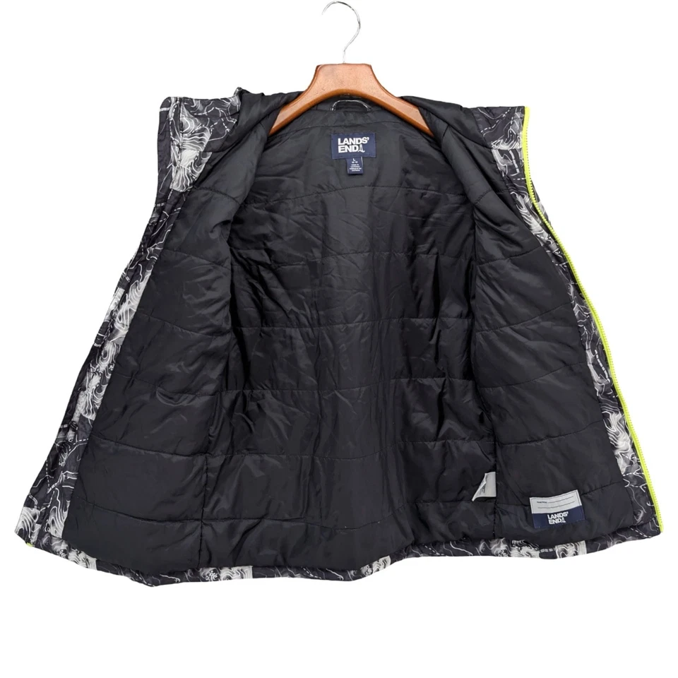 Chaqueta de Invierno Lands End Niños Gris Estampado de Mapa Con Capucha Cremallera Completa Aislada Talla L 10-12 Foto 3 de 4