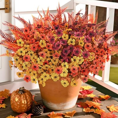 Artificial Fall Flowers for Outdoors, Fall Flowers Decor, 15Pcs Fake Mums | UV R