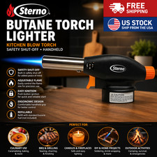 NEW Sterno Butane Torch Lighter - Kitchen Blow Torch Safety Shut-Off Handheld
