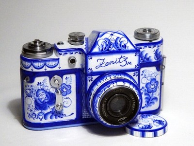 ZENIT Zenit-3m  Soviet USSR SLR camera.New design. Stylized as Gzhel