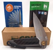 Retired CRKT K.I.S.S. ASSist 2.75 Plain Edge Knife 5660 Carbon Fiber Grip 20775