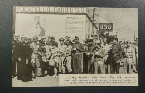 1945 Union Pacific Pocatello Idaho USO Hut UP Railroad Postcard Military WW2