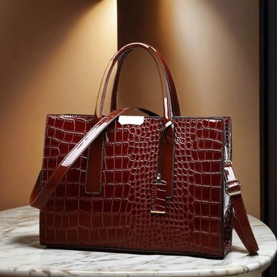 Luxus Krokodil Muster Damen Handtasche - große Beuteltasche Leder Schultertasche