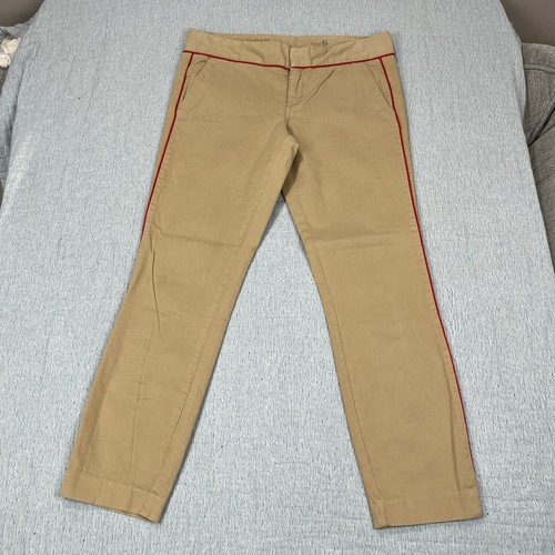 J. Crew Andie Khaki Chino Pants Cotton Tan with Red Piping Trim Size 6