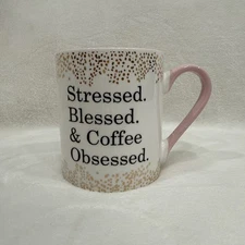Mug Stressed Blessed Coffee Obsessed Cup Tea Hot Cocoa Pink White Mug Coffee Cup