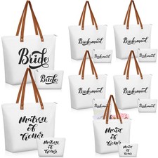 14 Pcs Bridesmaid Canvas Bride Tote Bag and Makeup Bag Large Wedding Bachelor...