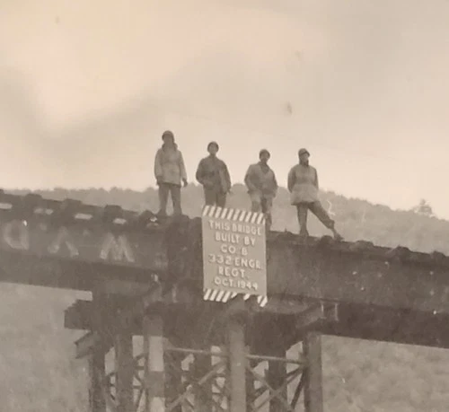 Original WW2 US Military 332 Engineer Company October 1944 Soldiers On Bridge