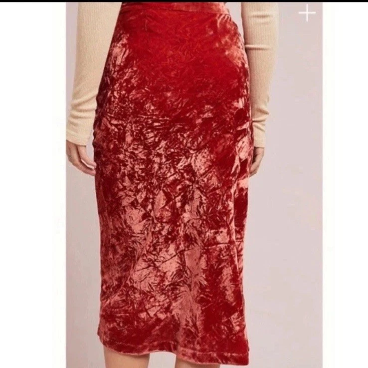 Falda midi de terciopelo aplastado Anthropologie Maeve forrada con abertura occidental boho naranja 0 Foto 3 de 4