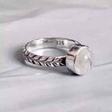 Handmade Rainbow Moonstone Dainty Ring 925 Sterling Silver Ring All Size C 221