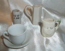 Vintage lot of Miniature Doll or Dollhouse Size Pitcher Mug Cup Saucer Face Jug