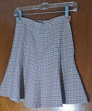 Vtg 1970s Mod Bobbie Brooks Plaid 8-Gore Fit  Flare Skirt sz S 26" waist USA