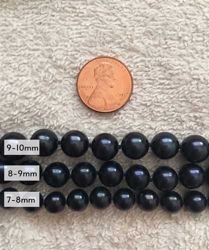 18 Inch Set ROUND 9-10mm Black Pearl Necklace Bracelet Earrings Freshwater - Picture 5 of 7