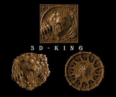 3 Pcs STL 3D Models ANGRY BEARs for CNC Router Aspire Engraver 3D Printer ArtCam