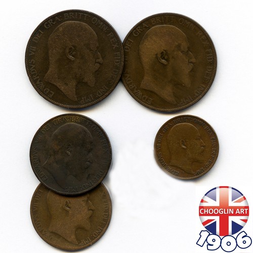 Collection of BRITISH 1906 EDWARD VII coins, 119 Years Old! - Picture 2 of 2