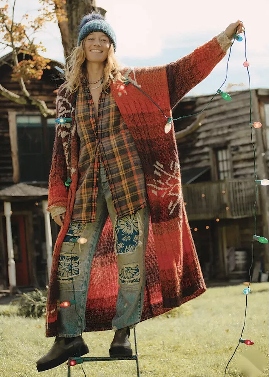 Free People Flurry Longline Duster Cardigan Sweater in Cider Combo