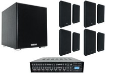 Rockville Multi Room Home Audio System w/ 8 5.25" Slim Wall Speakers Subwoofer