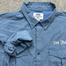AFTCO Shirt Men XL Blue Performance Vented Fishing Roll Tab Sleeve Sea Falcon