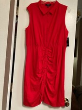 Guess Women’s Dress Red Button Down Collar Ruched Sleeveless Size 16 NWT