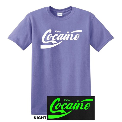 GLOW IN THE DARK ENJOY COCAINE COLA PARODY HUMOR FUNNY GAG TEE T-SHIRT - Picture 9 of 18