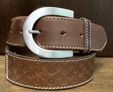 WOMEN'S CIRCA BROWN LEATHER BELT Sz M 1.5”WIDE MADE IN USA STITCHED SECTIONS VGC