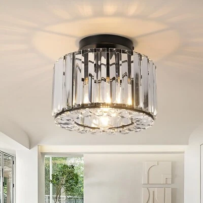 ZYDTRIP Modern Black Crystal Ceiling Light Chandelier Flush Mount Lamp E27 Fitting 60W