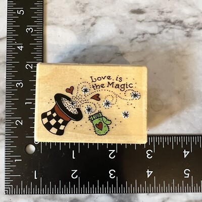 Uptown Rubber Stamp Love Is The Magic Hat Glitter Mitten Hearts Phrase