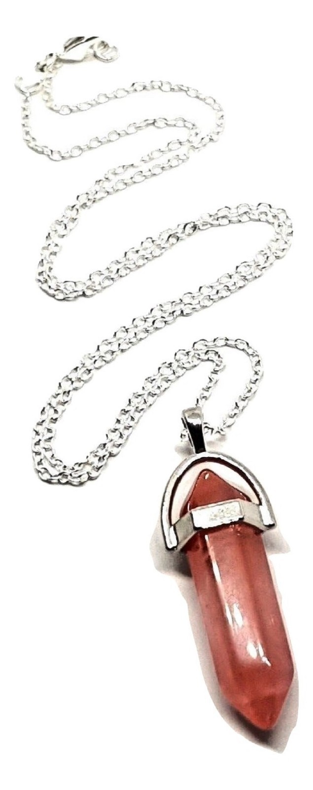 Cherry Quartz Pendant Necklace Gemstone Healing Point Reiki 18"" Chain Jewellery