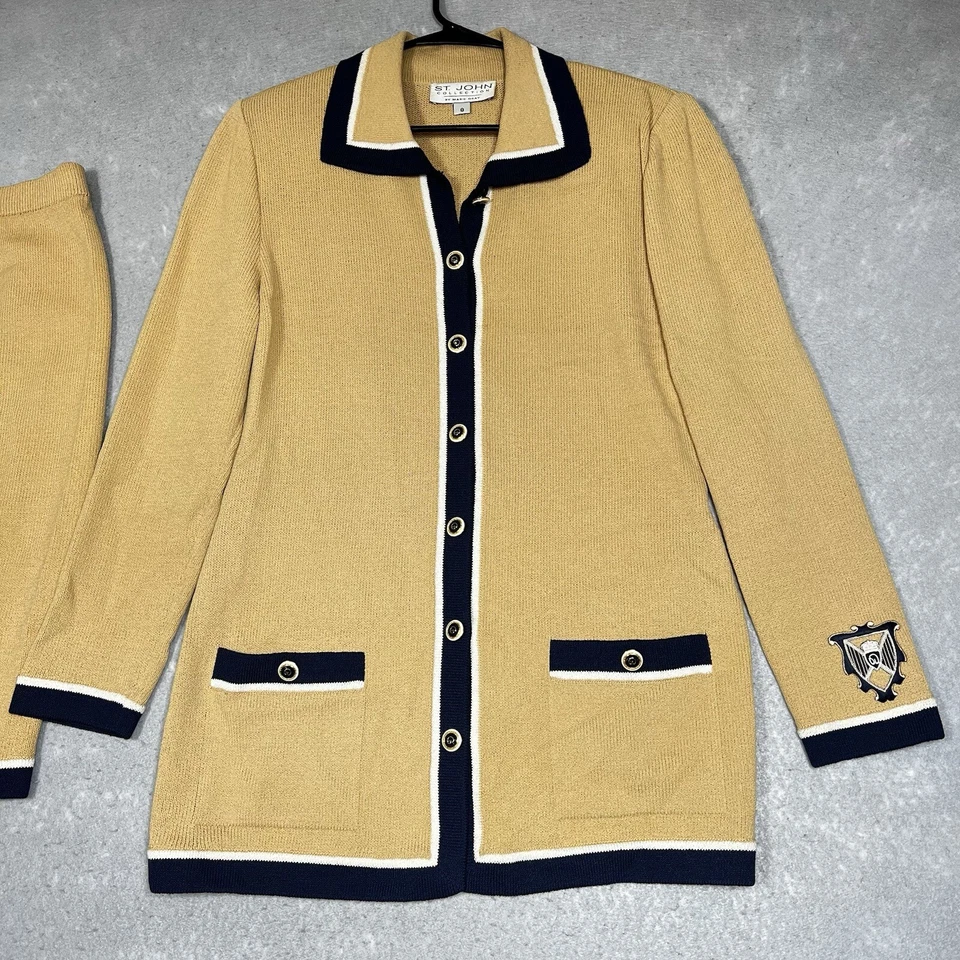 Винтажный ST. JOHN коллекции женщин размер 10 желтый шерсти трикотажа юбка костюм куртка комплект - Изображение 2 из 4