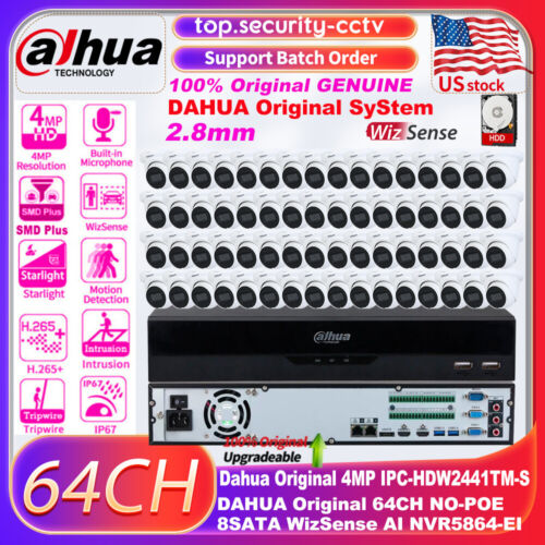 DAHUA 64CH NO-POE 8SATA AI NVR5864-EI CCTV SyStem 4MP WizSense MIC IP Camera lot