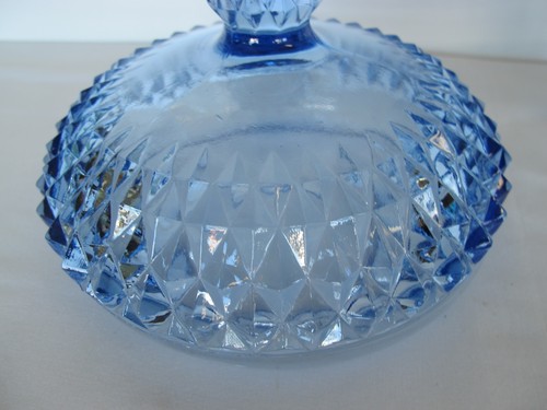 PAIR OF INDIANA GLASS ICE BLUE DIAMOND POINT 7" HIGH COMPOTES - Picture 9 of 12