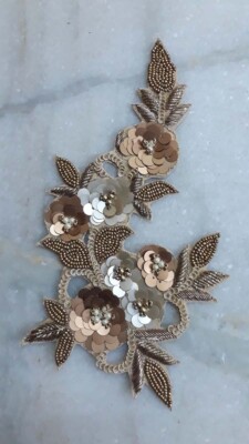 Golden Beaded,Sequins,Zari Work Handcrafted Dress Patch Decorative  Appliques | eBay