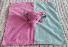 Okie Dokie Elephant Rattle Lovey Plush Baby Security Blanket Pink Green 2015