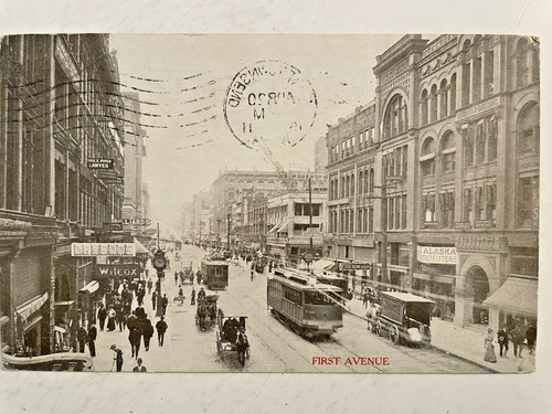 1911 Seattle, Washington - First Ave Trolley, Railroad Street Car, Old Postcard - Picture 3 of 3