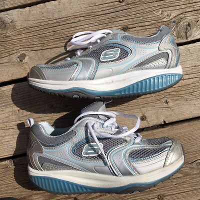 Skechers Shape-Ups Grey Aqua Silver Toning Shoes SN 12320